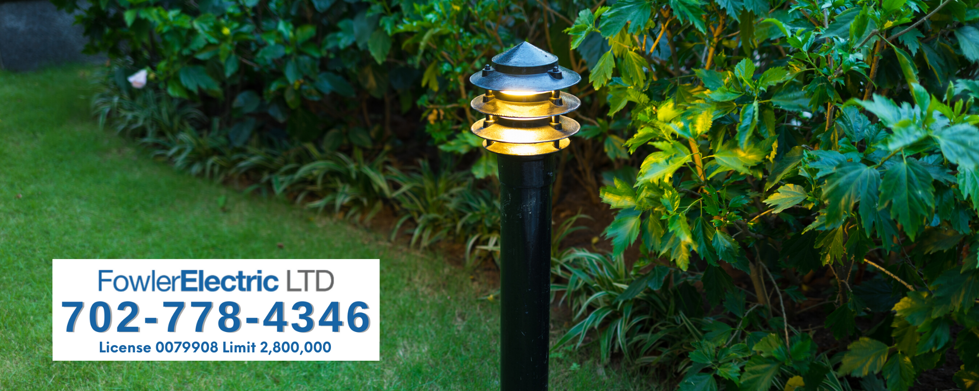 landscape lighting in backyard overlay fowler electric 702-778-4346 license 0079908 limit 28000000